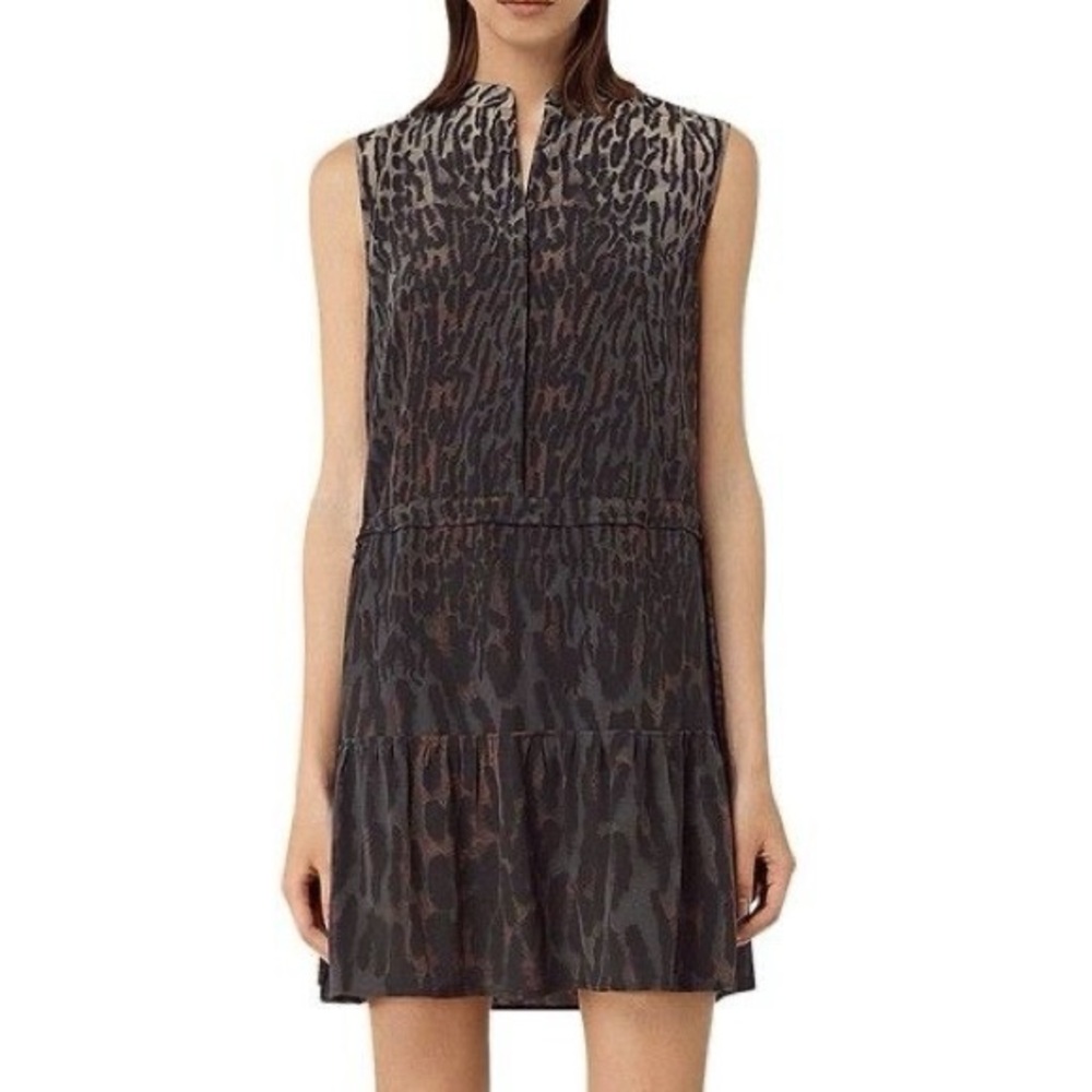 AllSaints Lin Sanai 100% Silk Leopard-Print Dress